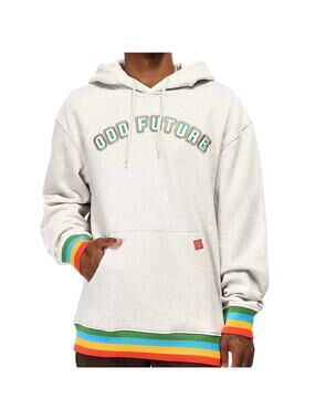 Odd Future Hoodie Tyler the Creator Sweatshirt Rainbow Rib Embroidered Gray S